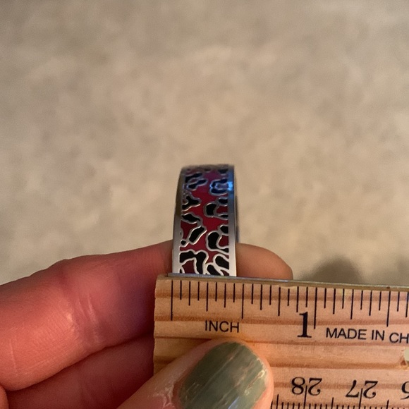 COACH floral bangle bracelet. Silver with pink , black and red. NEW- never worn. - Picture 3 of 4